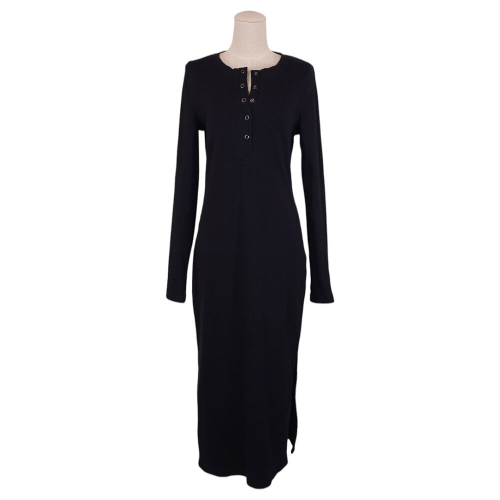 Sweaty Betty Henley Midi Dress Black Sz Medium